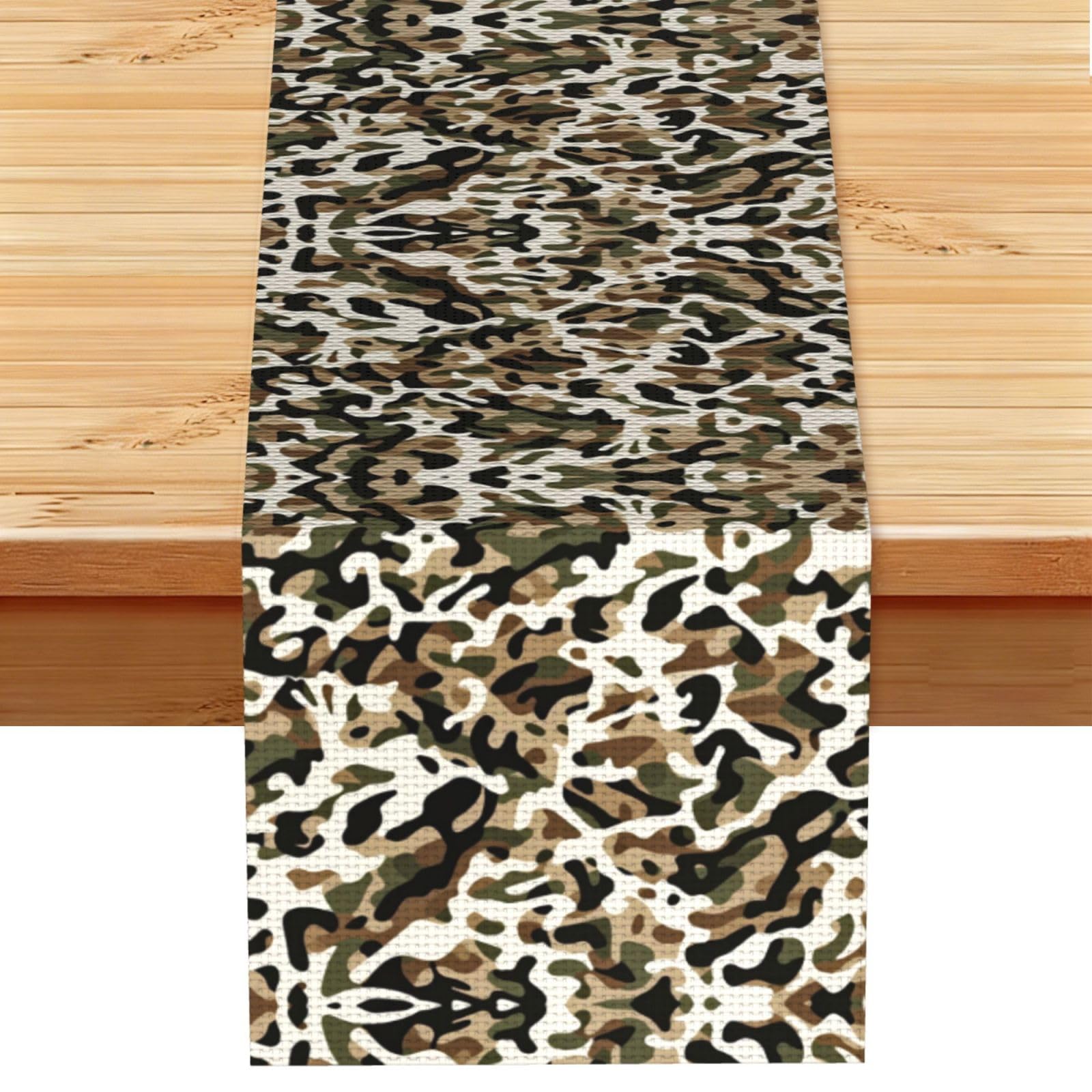 Earthy Brown Beige Camo Printed Table Runner 13 x 72, Wrinkle Resistant Decor for Dining Table Coffee Table Fireplace