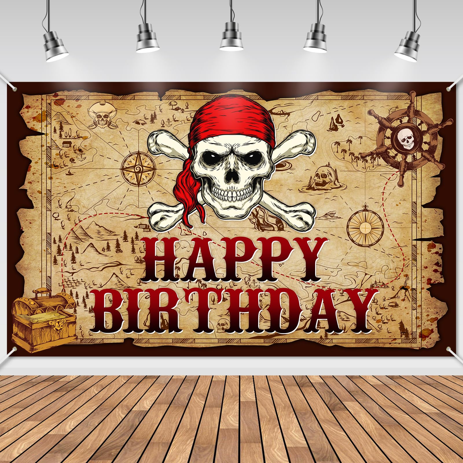Avezano Pirate Party Decorations Banner for Boys Pirate Happy Birthday Photo Backdrop Pirate Party Treasure Hunt Birthday Banner Pirate Themed