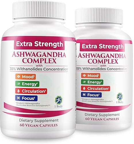 1 Body Suplemento complejo adaptógeno con Ashwagandha - Suplemento de apoyo para el estado de ánimo, la concentración y la energía para hombres y