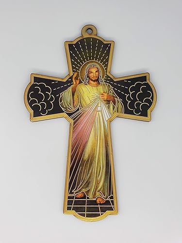 BESTPARTYFAVORS Crucifijo de pared católico de madera para bautismo, comunión, bautizo, favor (divina misericordia 2)