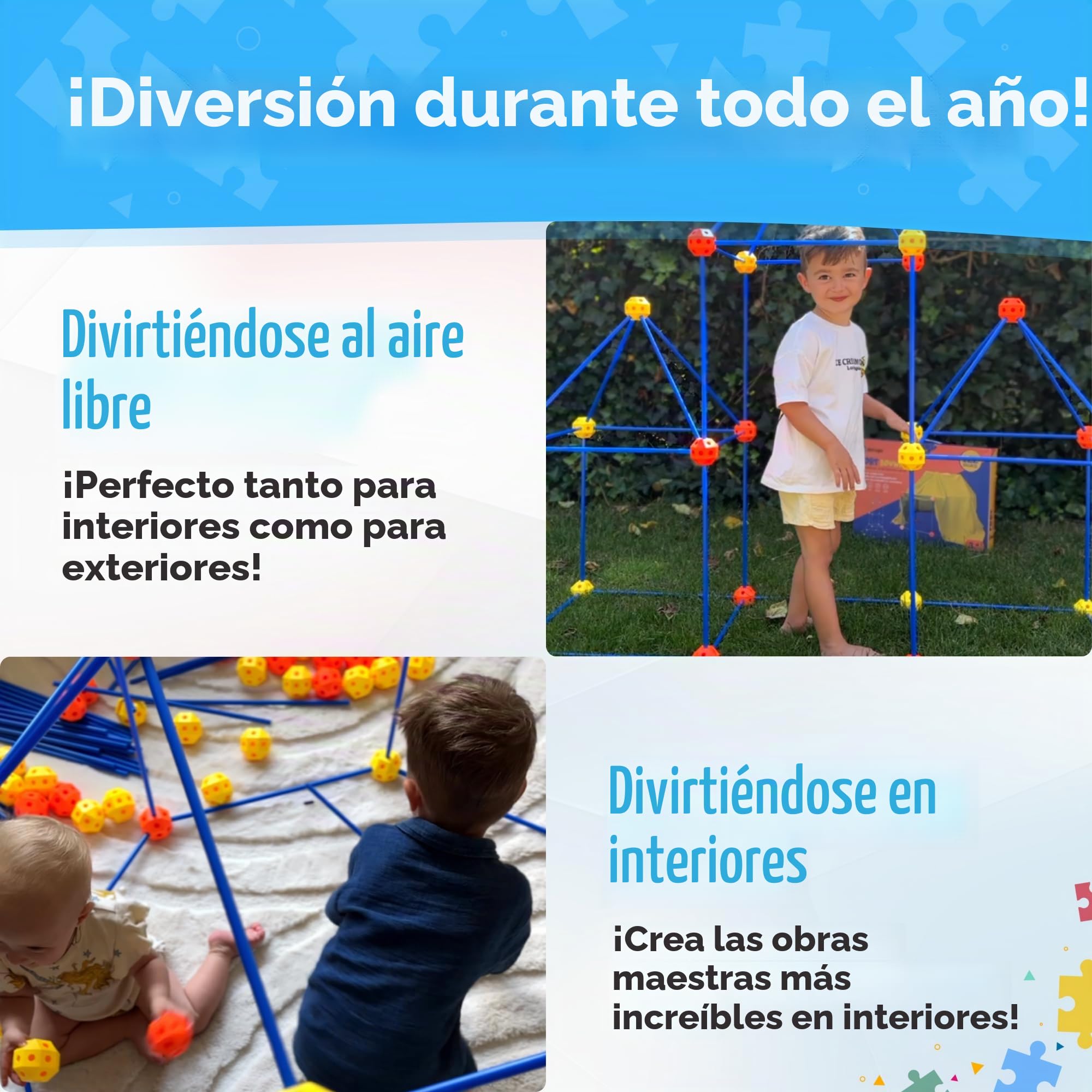 Kit de construcción fuerte XL - 122 piezas - con bolsa de almacenamiento y libro electrónico - juguete de construcción - tienda de juegos - juguete educativo STEM - construir una cabaña