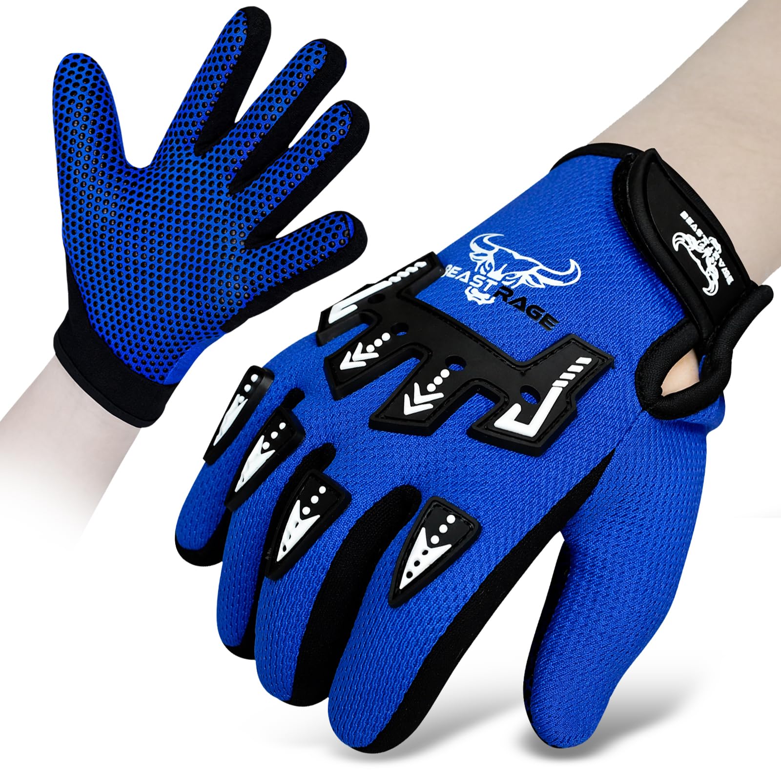 BEAST RAGE Gants de vélo pour Enfants–Gants de Motocross et de BMX pour garçons et Filles,Prise en Main antidérapante,Gants légers et Respirants pour Le Motocross