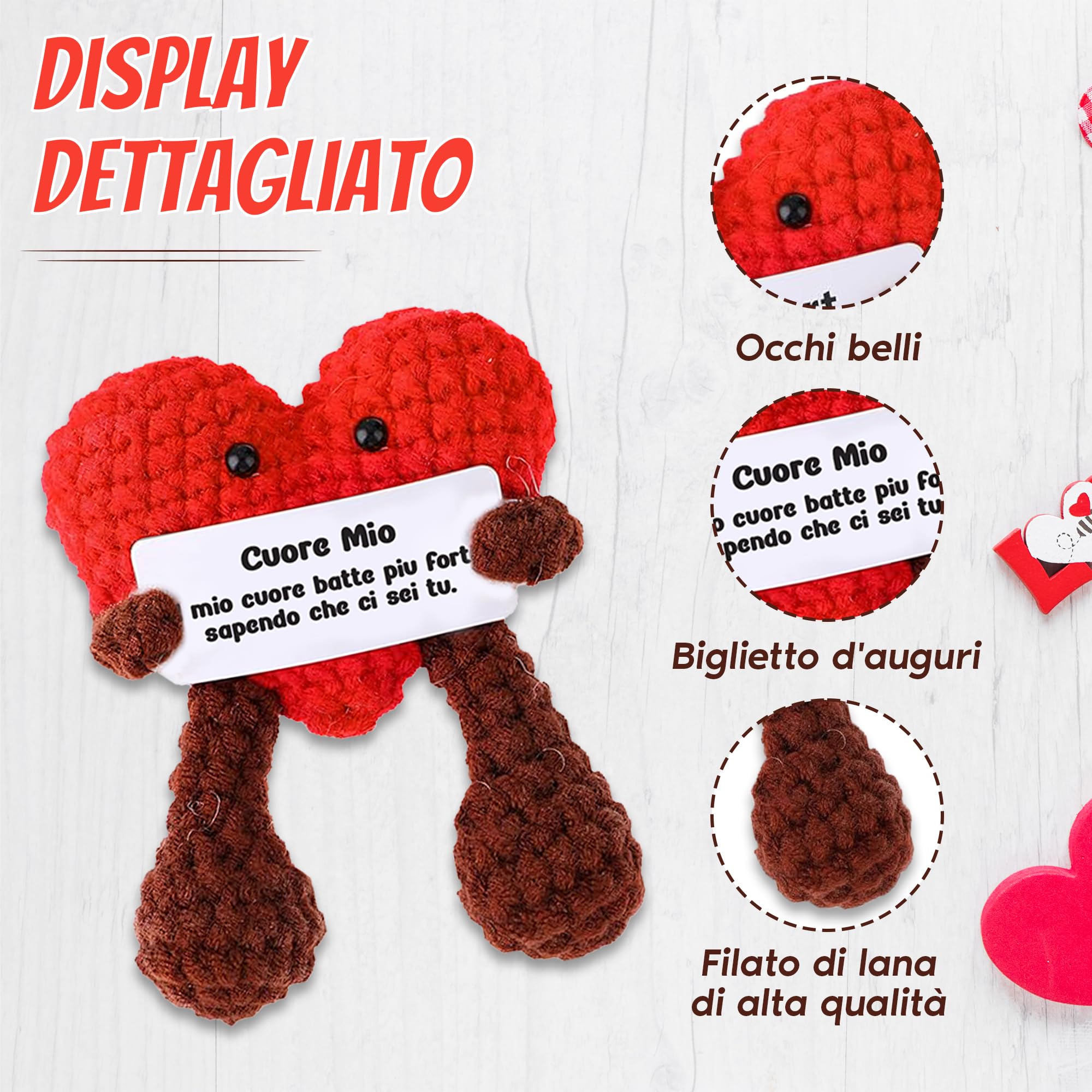 WELCOMAT Cuore Mio, Messaggio Romantico in Italiano, Mini Bambola, Idea Regalo per Anniversario, Mesiversario, Coppia, Amici, Coppia, Lavorata a Maglia Patata Positiva