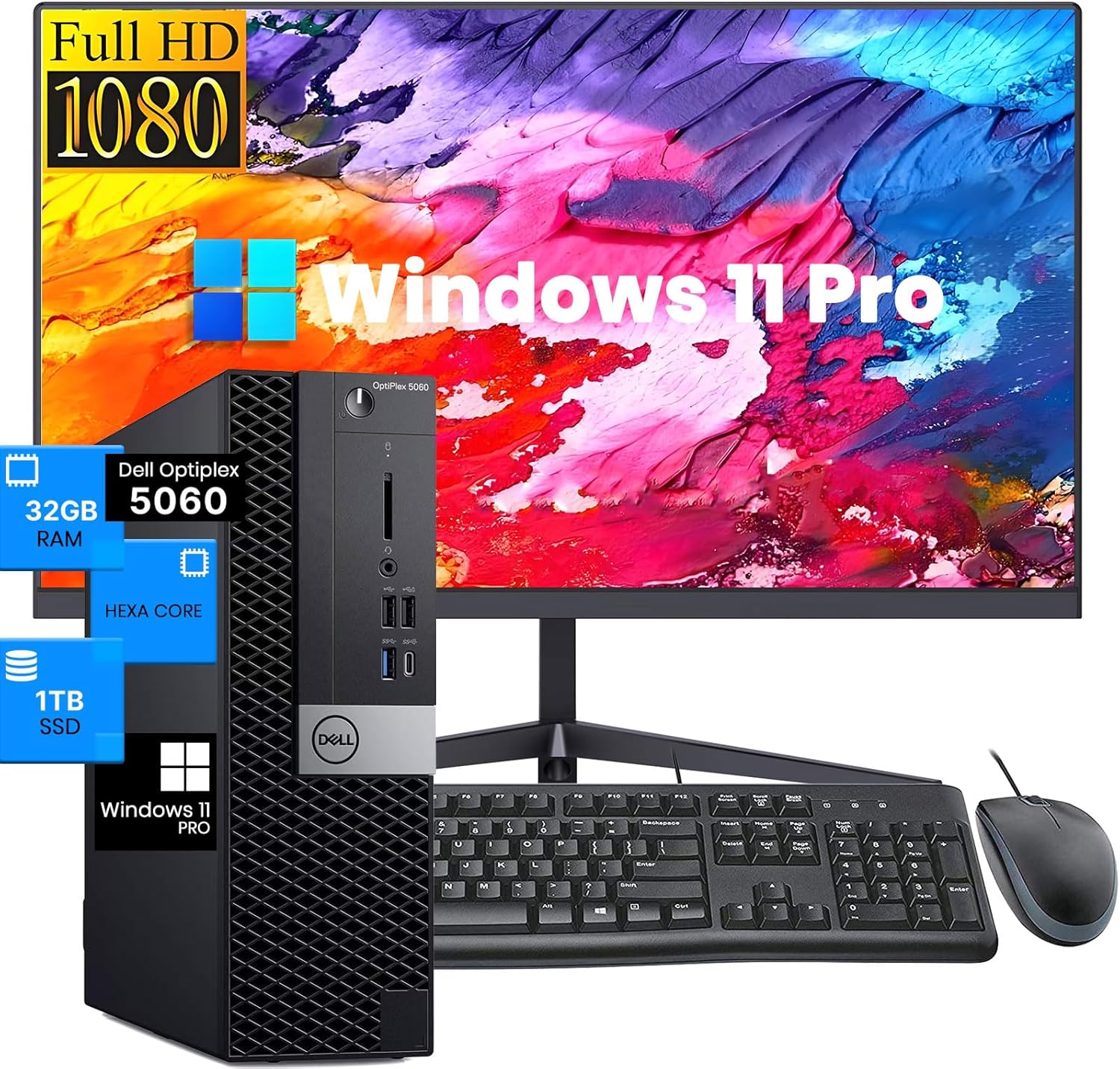 Dell OptiPlex 5060 SFF Desktop Computer with Monitor 23.8in FHD, Inte Core i5-8600 @ 3.30 GHz, 32GB DDR4 RAM, 1TB SSD, 4K Support, DisplayPort,RJ45, Windows 11 Pro (Renewed)