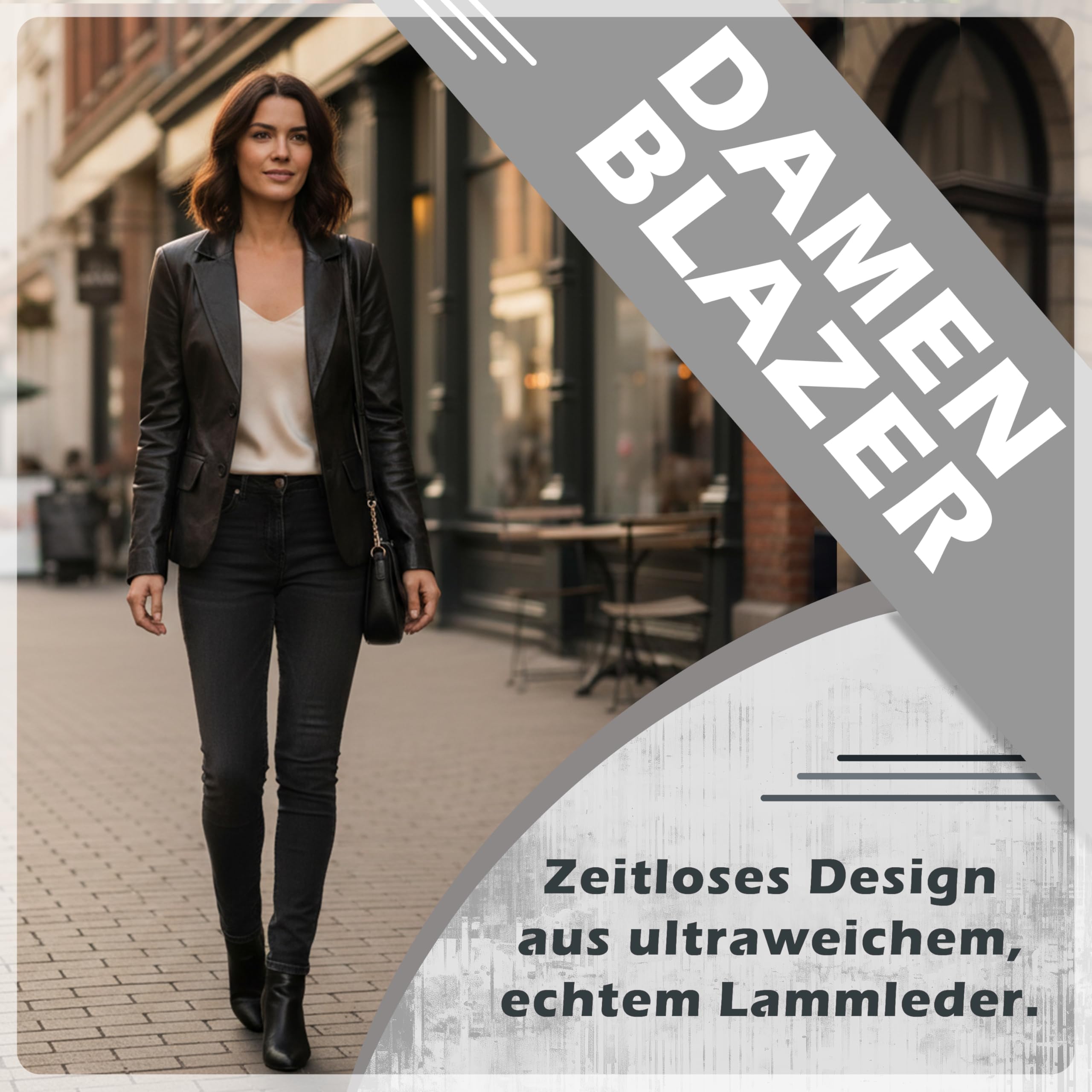 German Wear Damen Lederblazer Lederjacke Blazer Echtleder Jacke aus Lammnappa Leder Schwarz