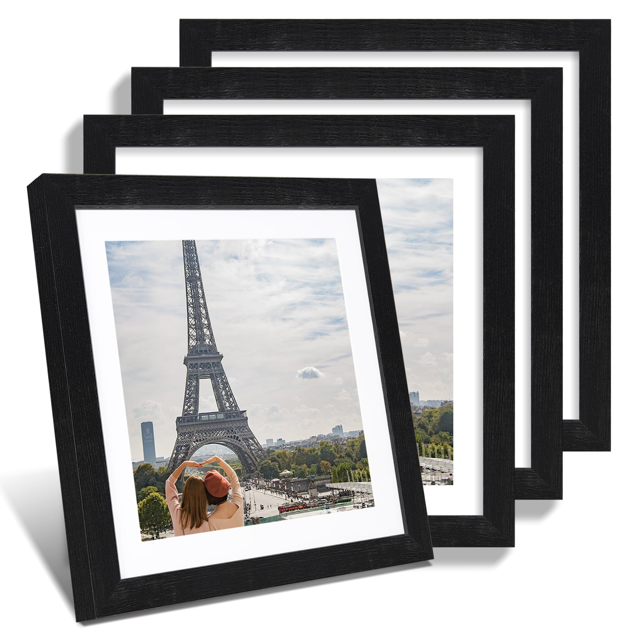Hongkee 12x12 Picture Frame Set of 2 - Made of Glass and Rustic Black Wooden Frame, Display Square Pictures 10x10 with Mat or 12 x 12 without Mat, Desktop & Wall Collage Photo Frame