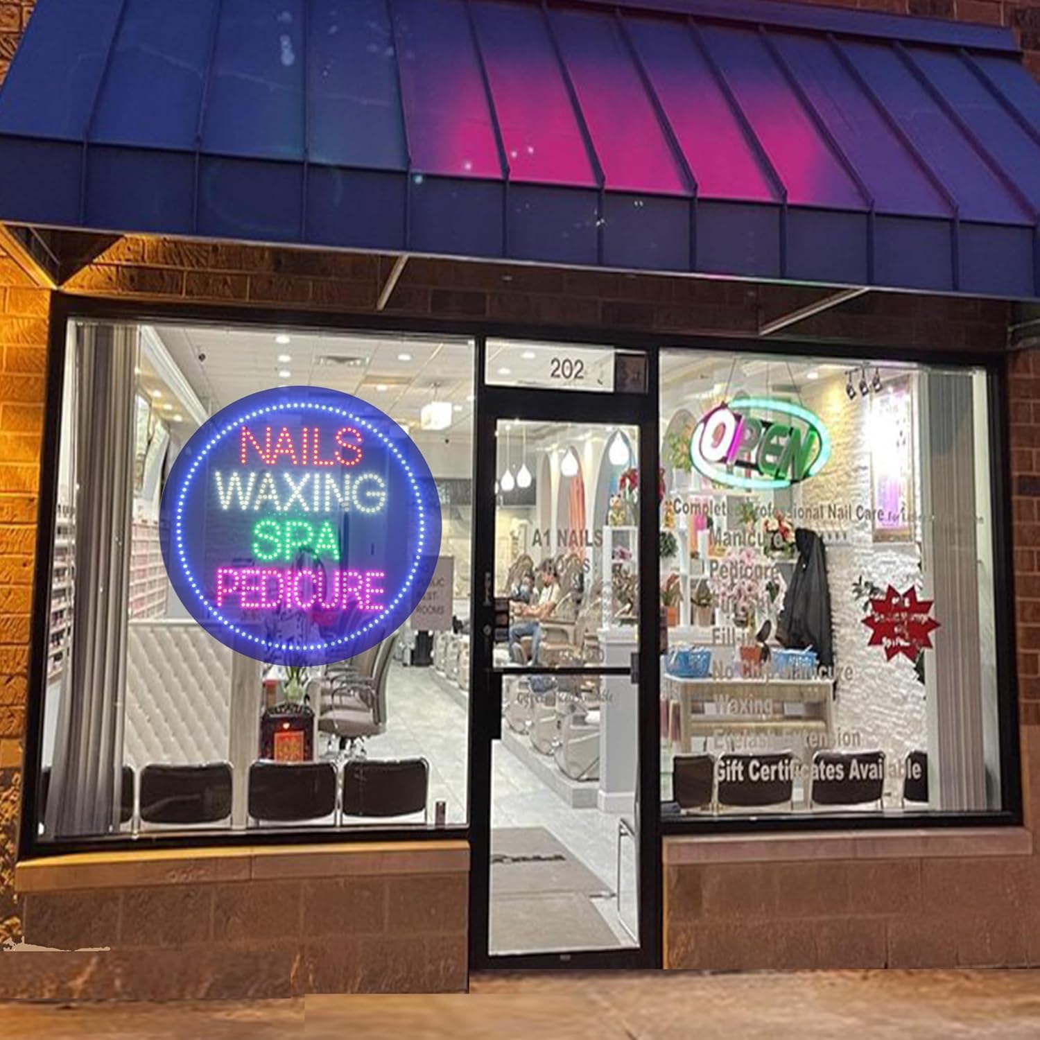 Nails Waxing Spa Pedicure Sign, LED Dot Signboard for Beauty Salon Skincare Studio, High Bright Business Billboard, Multiple Light Flashing Modes, Suitable for Store Wall Window Decor (20"x20")