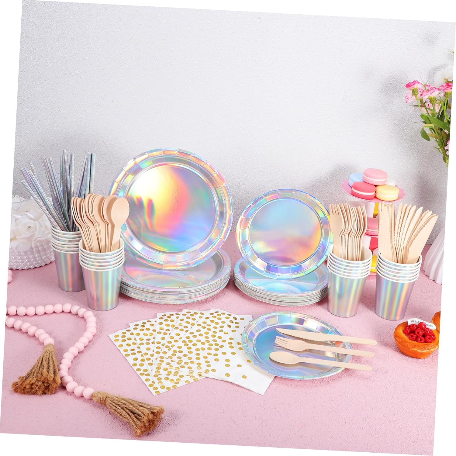 IMIKEYA 25sets Neon Party Supplies Pastel Decorations for Birthday Wedding Iridescent Plates Cups Napkins Party Supplies
