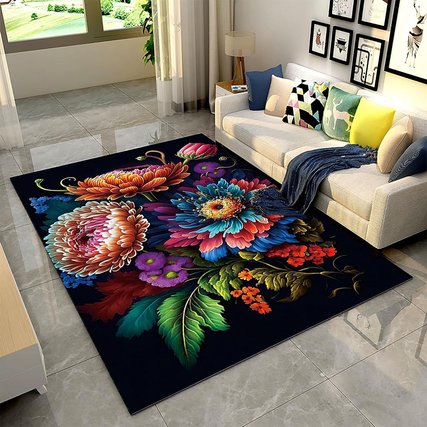 Tapis fleurs 3D grand tapis de sol antidérapant pour réchauffer l'ambiance de votre grand salon