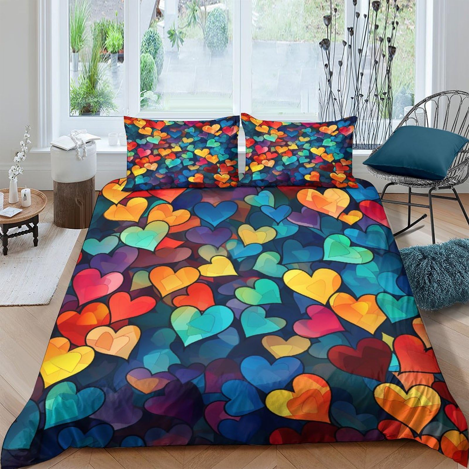 Funda nórdica de corazones King 220x240cm con dos fundas de almohada de microfibra suave
