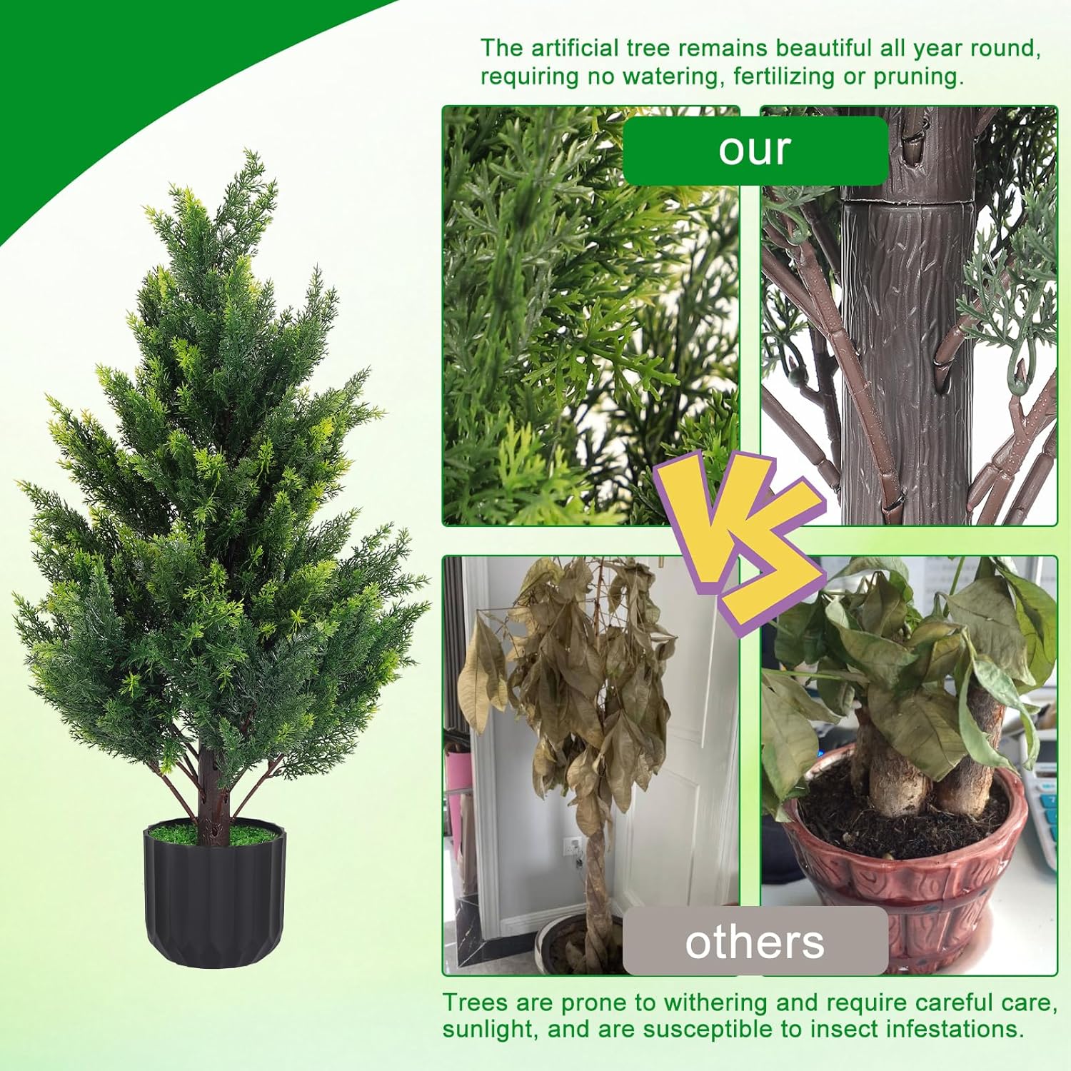 3FT Tall Artificial Cedar Topiary Trees Set of 2, Artificial UV Resistant Potted Plants, Faux Bushes Fake Shrubs for Outdoor Indoor Home Entryway Front Porch Garden Patio Offices Living Room Decor