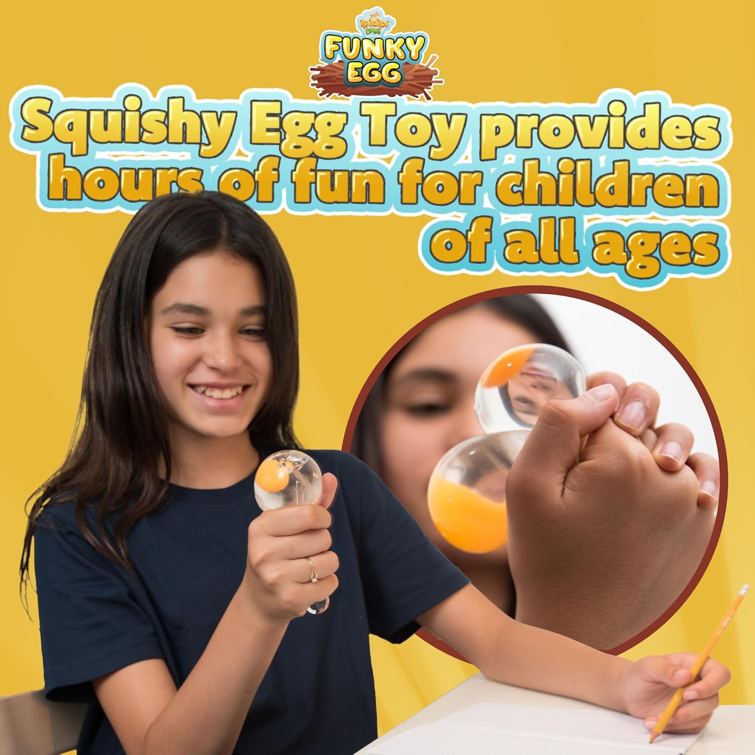 IPIDIPI TOYS Super Solid Squishy Eggs Stress Balls – Clear Egg Yolk Fun Squeeze, Yolk Balls for Kids - Birthday Party Favors, Classroom Prizes, Goodie Bags Stuffers for Kids – Super Solid, Pack of 4