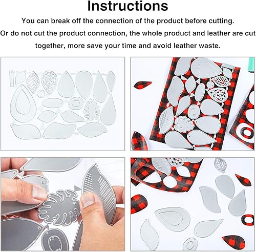 Miniatura 3 de 19 piezas de troqueles de corte de pendientes de lágrima de cuero, troquelados en forma de hoja, troquelados de metal para hacer manualidades de