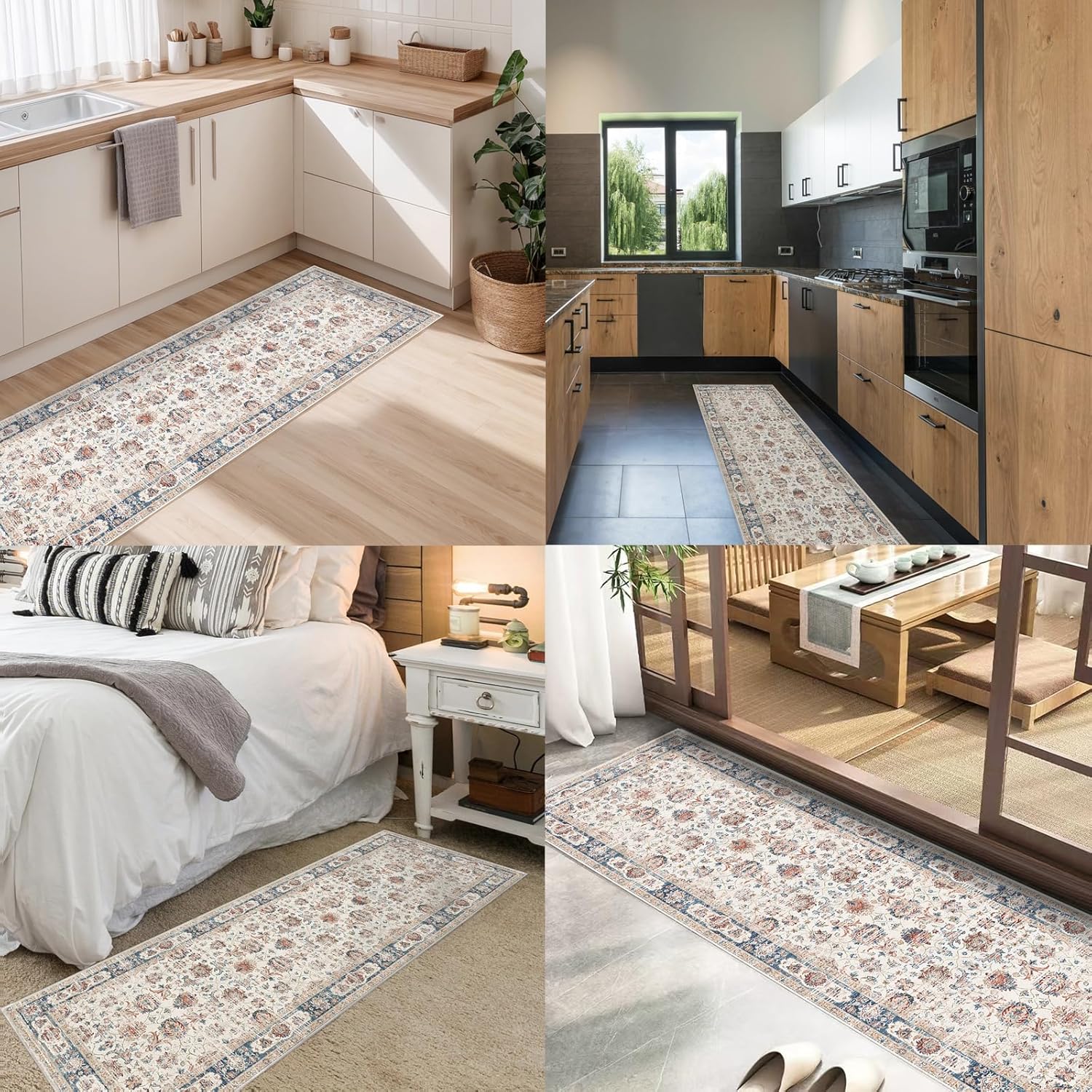 Hibate 2x8 ft (Boho Colorful) Hallway Runner Rug Washable Vintage Non Slip Carpet Runners for Hallways Entryway Kitchen Laundry Room Bathroom