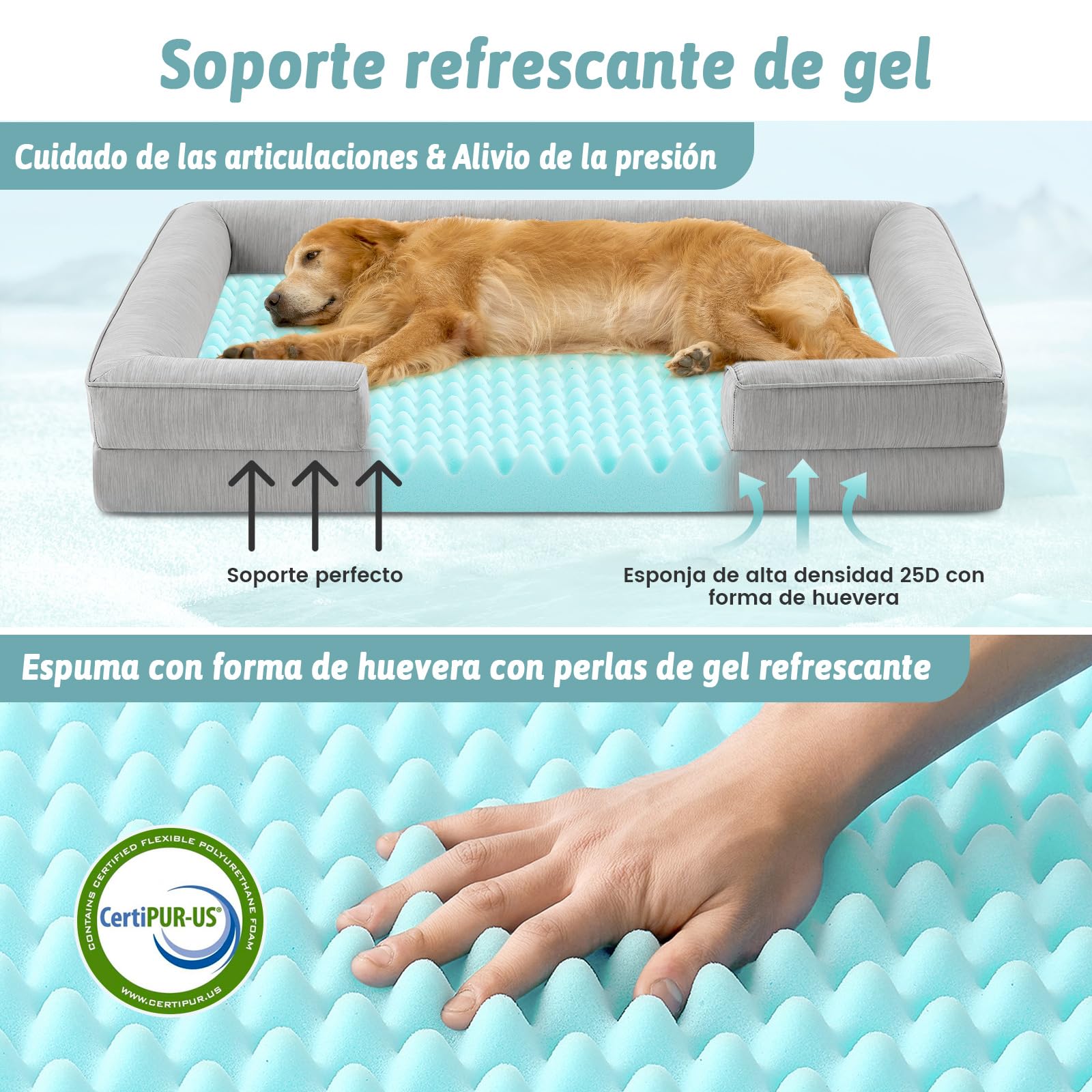 COZY KISS Cama Refrescante Grande para Perros, Cama Perro Verano Impermeable, Ortopédica Sofa para Perros Desenfundable y Lavable, Colchón Perro Viscoelástico Fresco, Gris, XL(112x81x18cm)