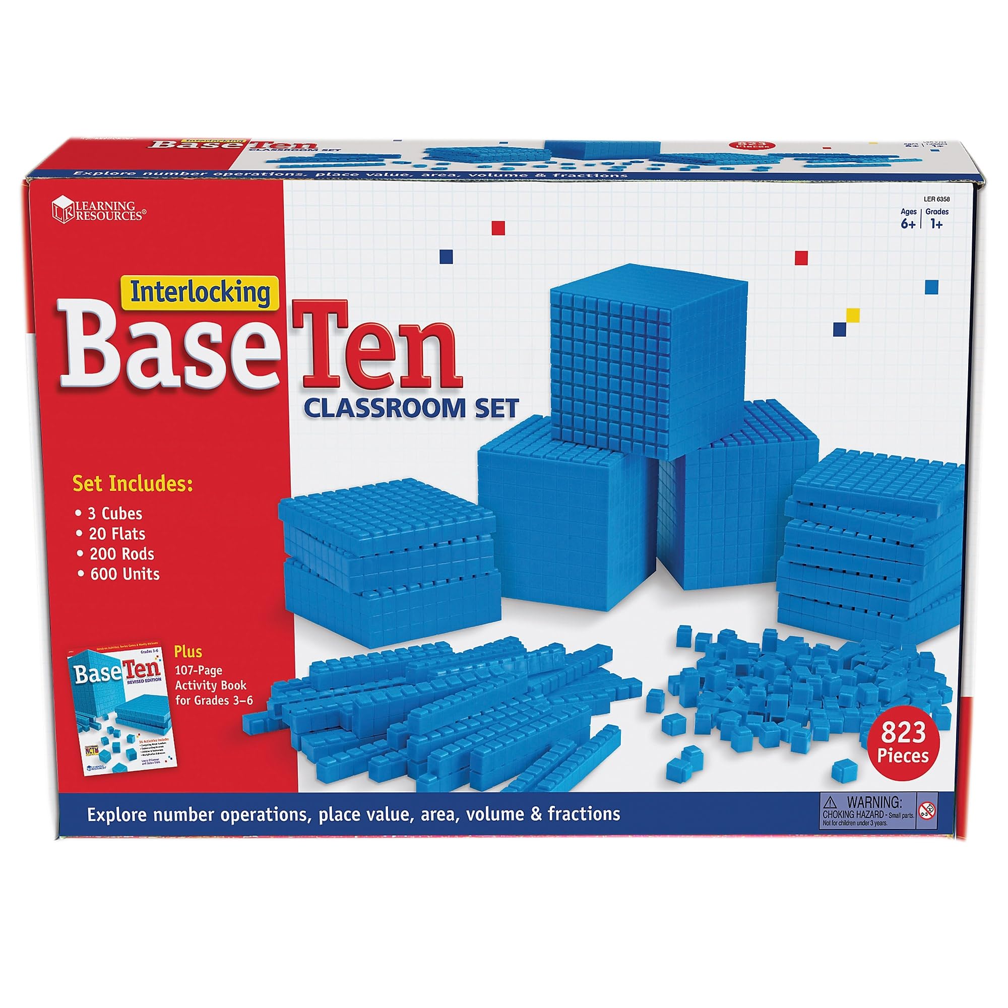 Learning Resources Interlocking Base 10 Class Set, Multi (LER6358), 10 L x 10 W x 10 H mm