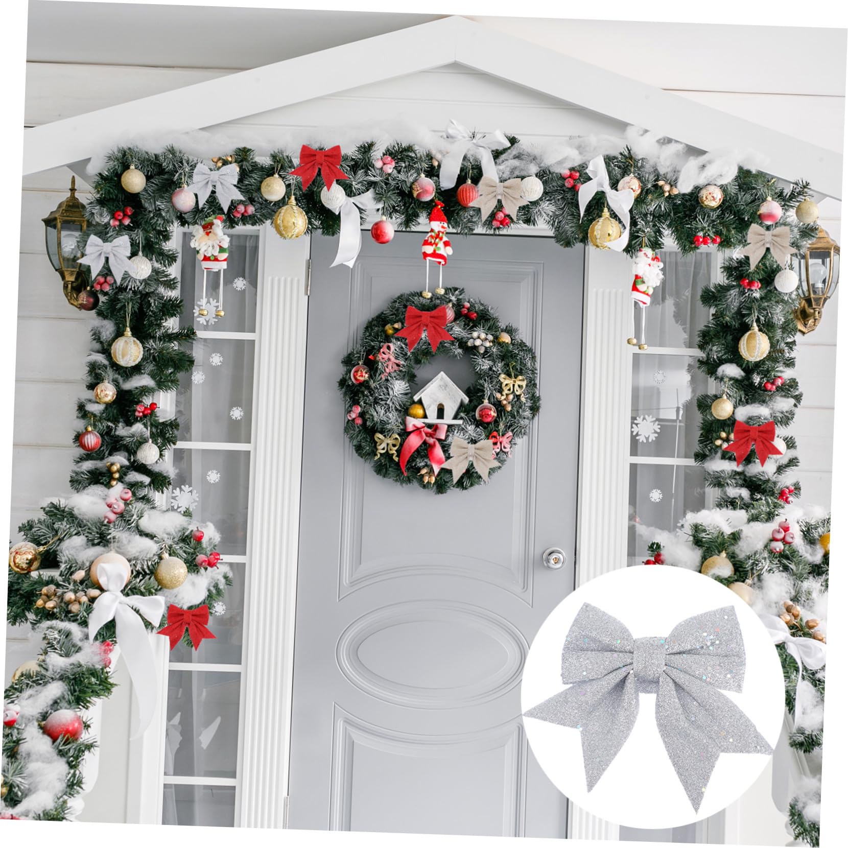 DOITOOL 6 Piezas Colgantes de Navidad Lazos Delicados Adornos para Árboles de Navidad Decoraciones de Lentejuelas para Lazo