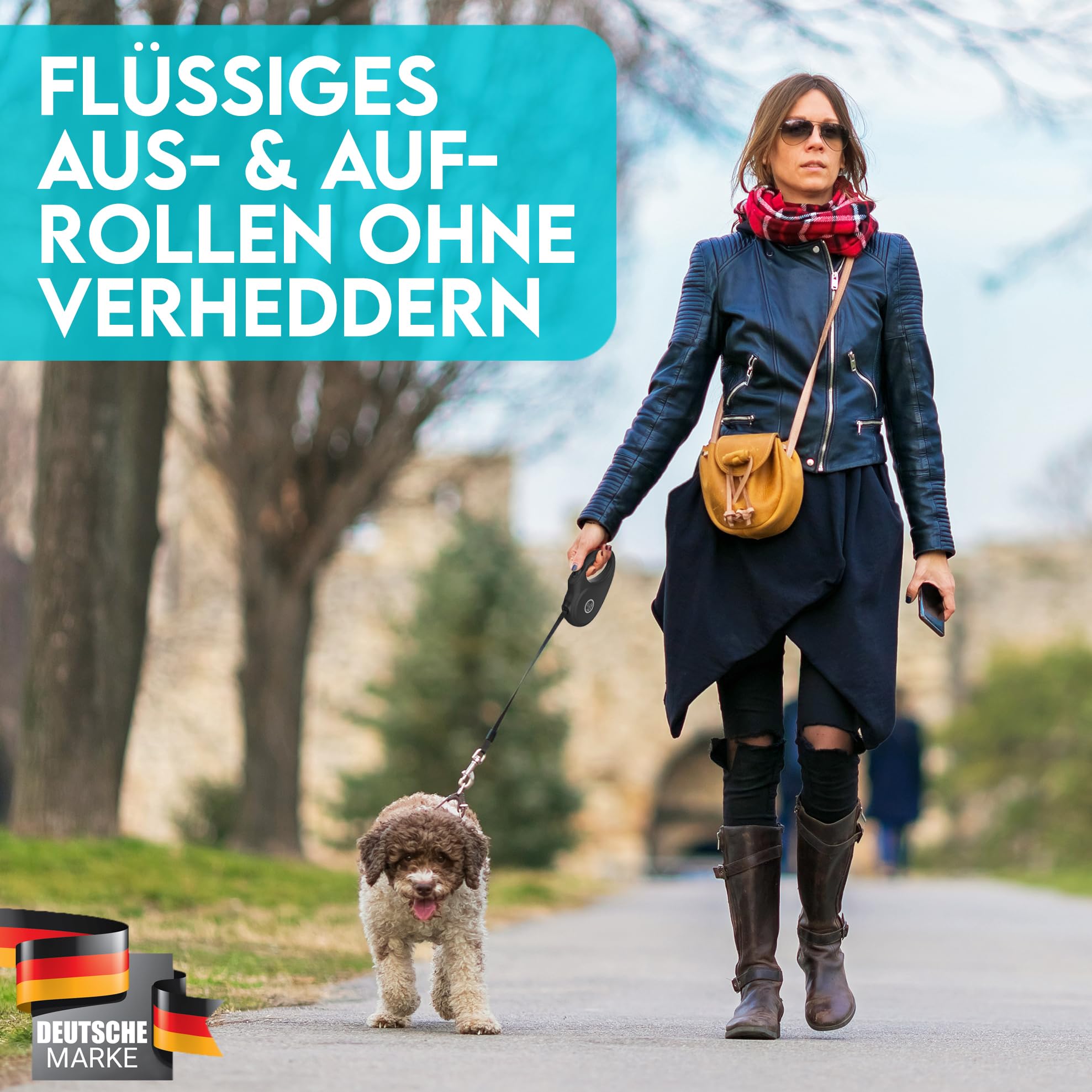 HUND IST KÖNIG® Smycz rolkowa dla psa, 8 m, dla małych i dużych psów, wysokiej jakości, wysuwana smycz z wygodnym uchwytem, wytrzymała smycz do wyciągania, do 50 kg