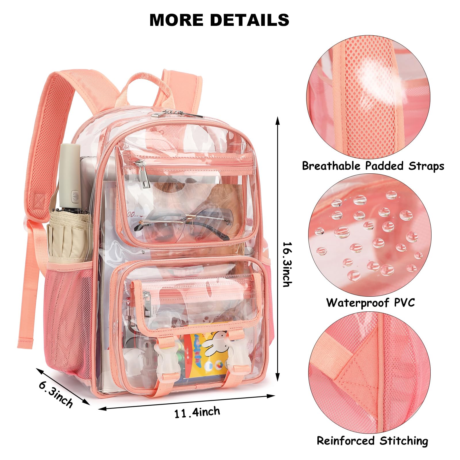 Mochila escolar transparente para niñas y niños, PVC resistente, transparente, para niños, mujeres y hombres