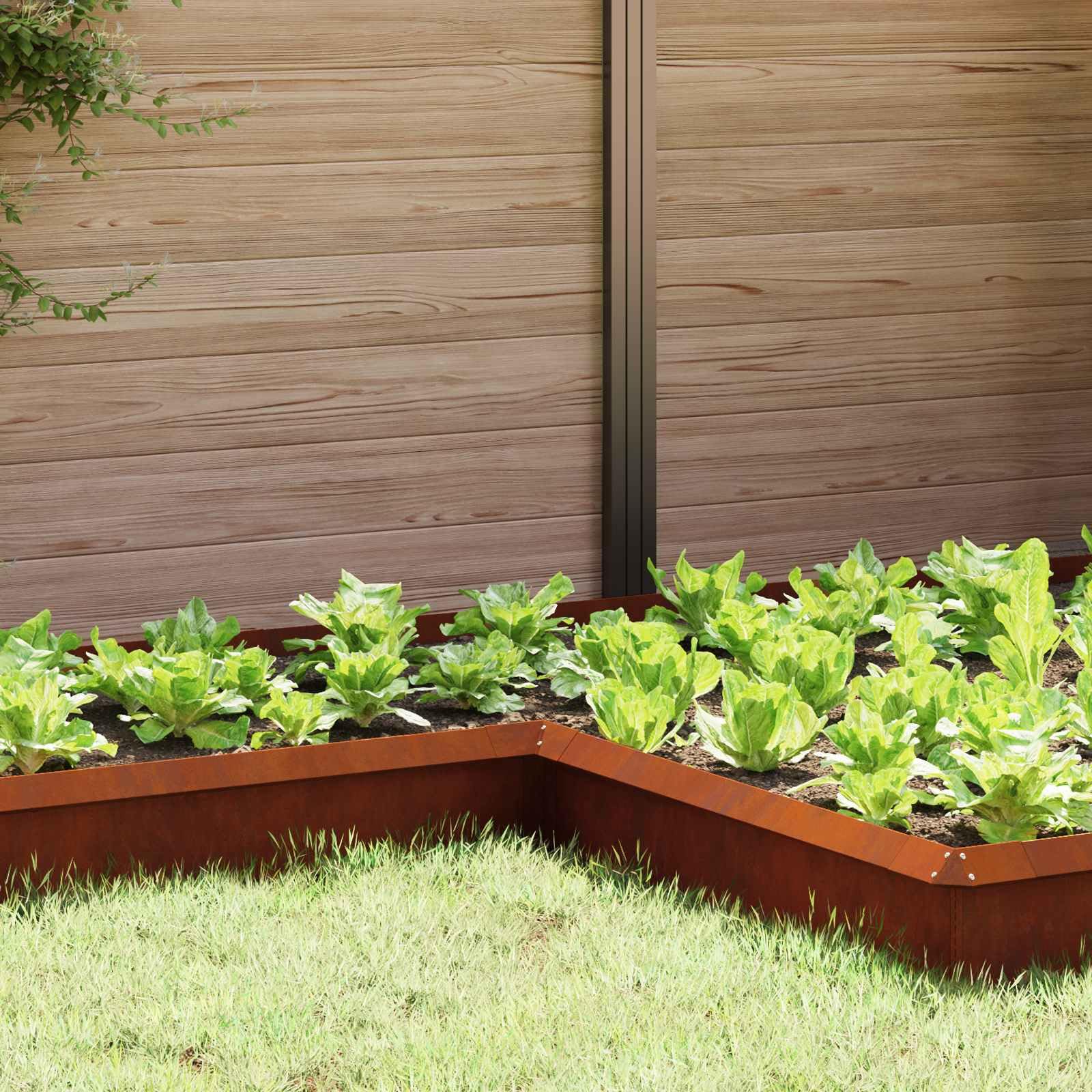 Schneckenzaun 4er Set aus Wetterfeststahl, dekorativer Beetzaun für Garten und Terrasse, Rostige Metall-Barriere 10 x 10 x 25 cm