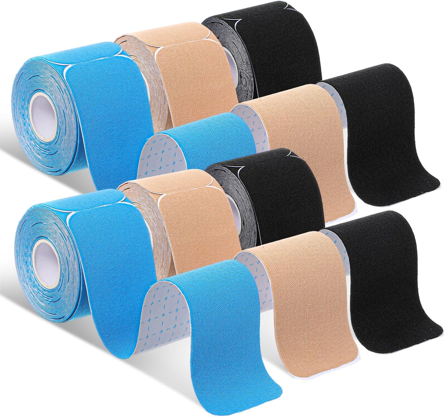 COMNICO 6 Rolls Athletic Tape, 2 inch x 16.4 Feet Kinesiology Tape 3 Colors Waterproof Breathable Kinetic Tapes Elastic for Ankle Wrists Knees Football Sports