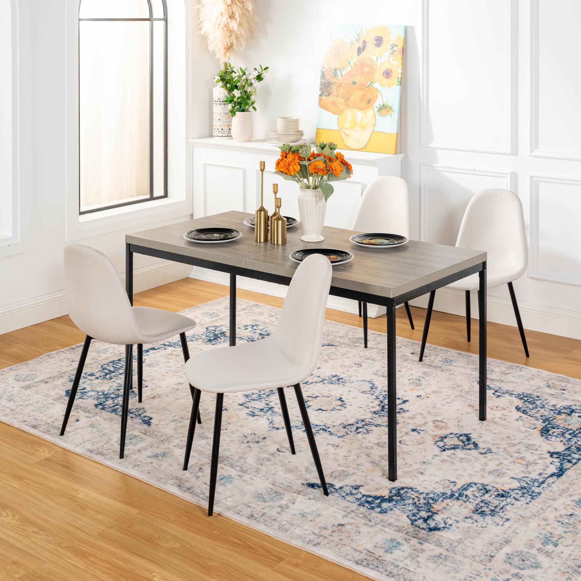 FurnitureR Tables de Cafétéria en Grise, Table de Cantine Scolaire pour 4 à 6 Personnes, Plateau en Bois Epais avec Structure Métallique, pour Les Repas et Les Réunions, 150x75x75cm