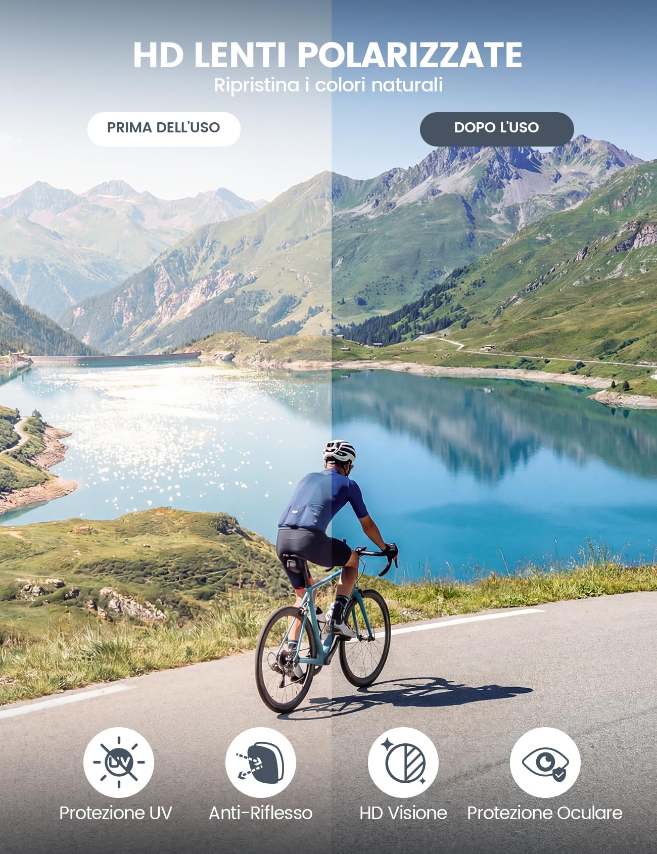 Lamicall Occhiali da Sole Ciclismo Polarizzati - [22g Ultraleggeri] TAC Lente de una Pieza, UV400 Protezione, TR90-Montatura, Nasello & Aste degli Occhiali Regolabile, Occhiali Sportivi per Uomo/Donna