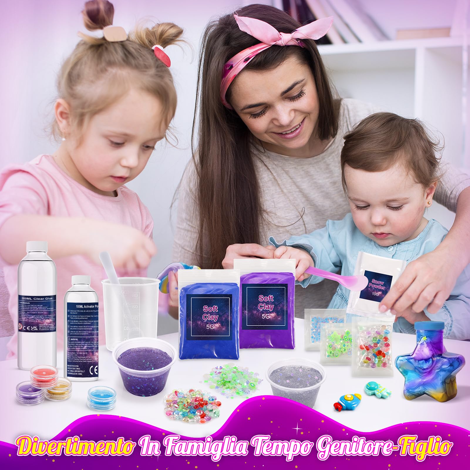 iKidiki Slime per Bambini, Giochi Bambina 6 7 8 9 10 11 12 Anni Femmina Galaxy Slime Fluffy Regalo Bimba 6-12 Anni Femmina Slime Kit Lavoretti Creativi per Bambini Giocattoli Bambina Bambino 6-12 Anni