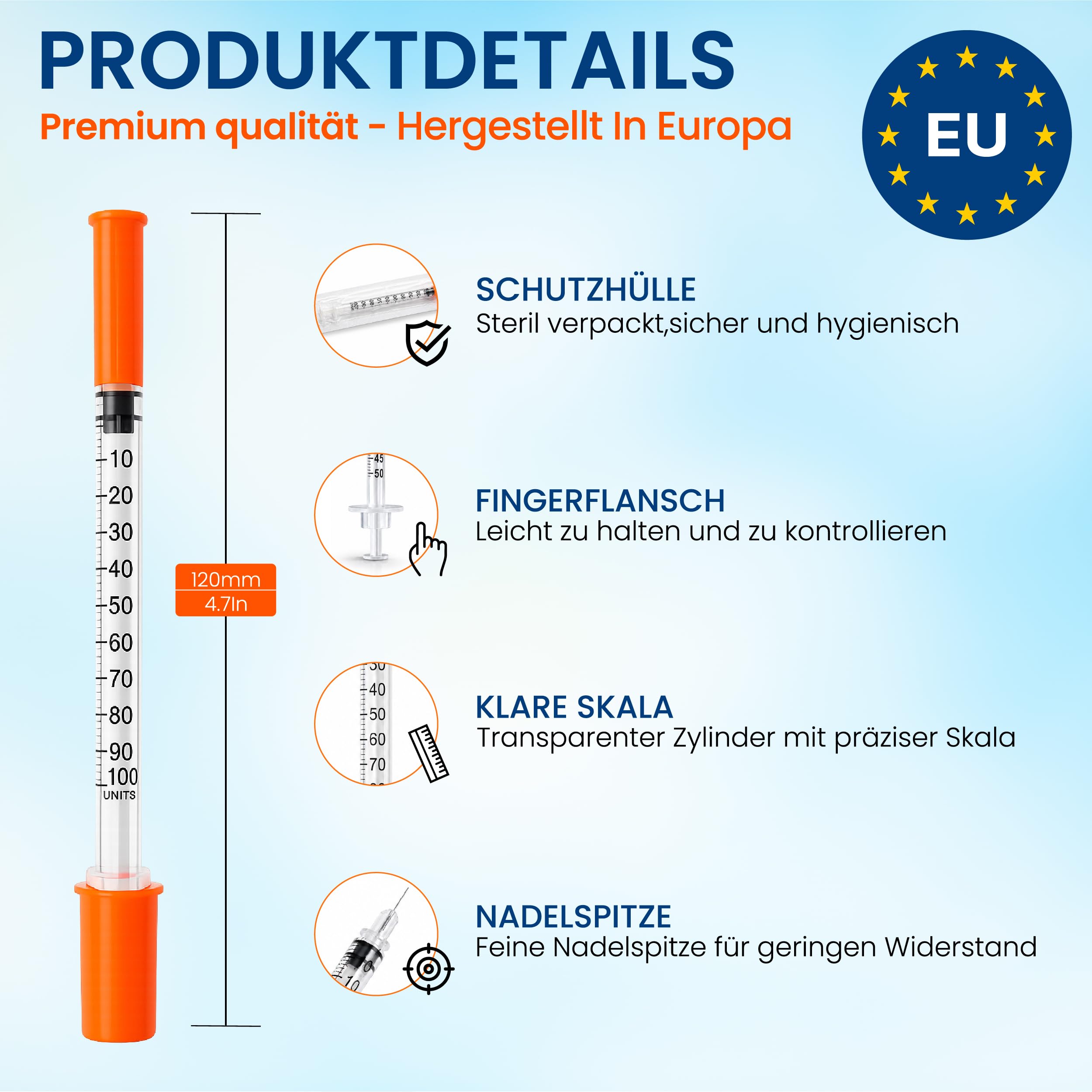 100 Stück 0,5 ml Dosierspritzen mit fester Nadel 29G x 13 mm – Einwegspritzen einzeln verpackt, präzise Skala | Labor, Tierpflege, Basteln, Nachfüllen, Liquid