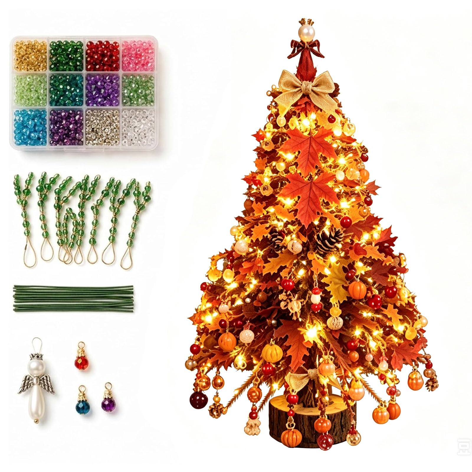 DIY Beaded Christmas Tree Kit, with Colorful Beads & Ornaments (#D)