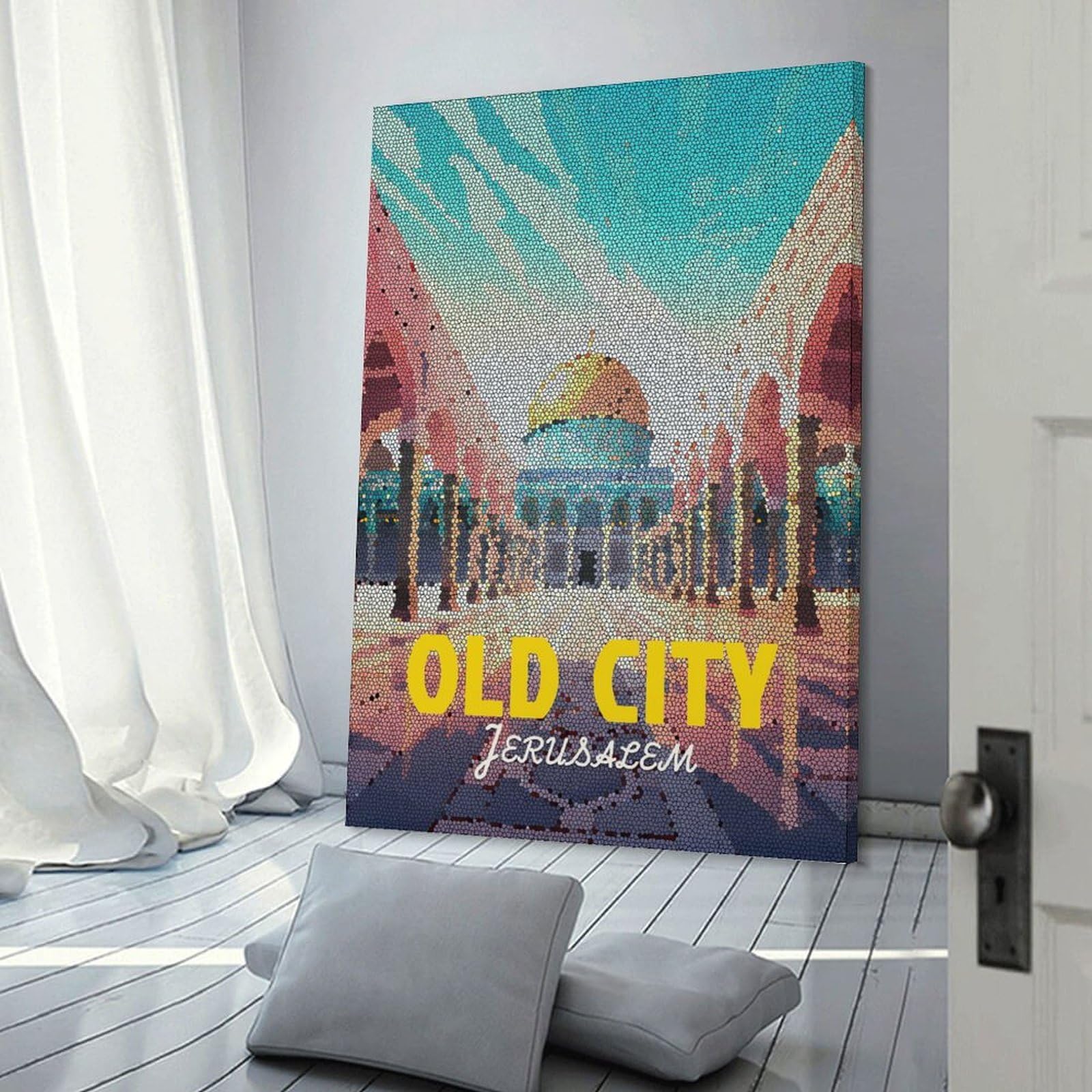 Junmoney Old City Jerusalem Mosaic Decorative Canvas Print, 20x30inch(50x75cm), for Home, Office, Studio Or Guest Room, Canvas Wall Art That Fits Changing Layouts