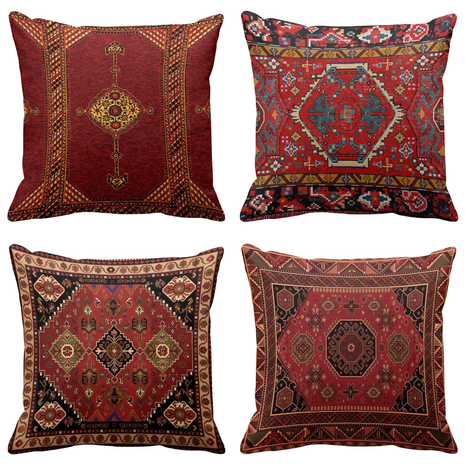 Britimes Throw Pillow Covers Geometric Kilim Moroccan Home Decor Set of 4 Oriental Ikat Pillow Cases Living Room Decorative 18 x 18 Inches Cushion Couch Sofa Pillowcases Colorful Red Tribal
