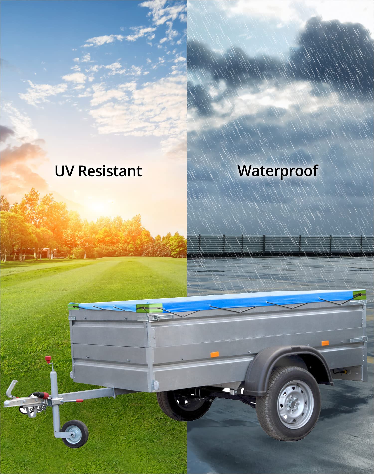 QWORK® płaska plandeka z liną plandekową - 209x115x10 cm - Wzmocniony materiał PVC 420D - Przyczepa samochodowa 750 kg