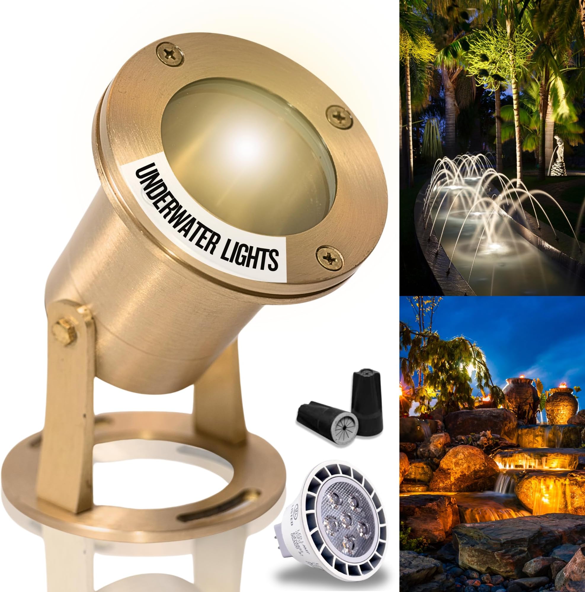 Underwater Light 113 Solid Brass Submersible LED Lights with 7WMR16 LED Bulb for Watertight Bright Long Lasting Pond Lights and Pool Water Fountain Lights