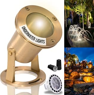 Underwater Light 113 Solid Brass Submersible LED Lights with 7WMR16 LED Bulb for Watertight Bright Long Lasting Pond Lights and Pool Water Fountain Lights