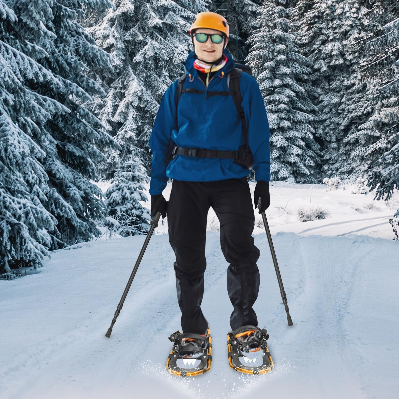 PSUFURV 25 Inch Light Weight Snowshoes Durable All Terrain with Adjustable Binding Lightweight All Terrain Snow Shoes for Ski Resorts, Outdoor Skiing Programs (Gold+ Black)