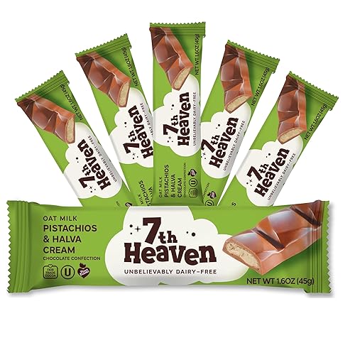7th Heaven, Barras veganas de chocolate con leche de avena crema de pistacho y halva (1.6 oz - paquete de 6), chocolate saludable, regalo perfecto
