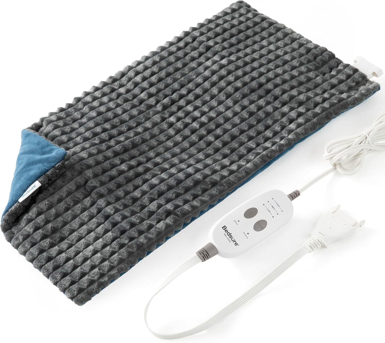 Bedsure Back Heating Pad for Neck and Shoulders, Weighted Massaging Heated Pad with Vibration, Electric Pad with 3 Heating Levels & 3 Massage Modes, Gifts for Her Men Mom, 5lbs 12" x 24", Dark Grey 01 - Dark Grey 12"x24"