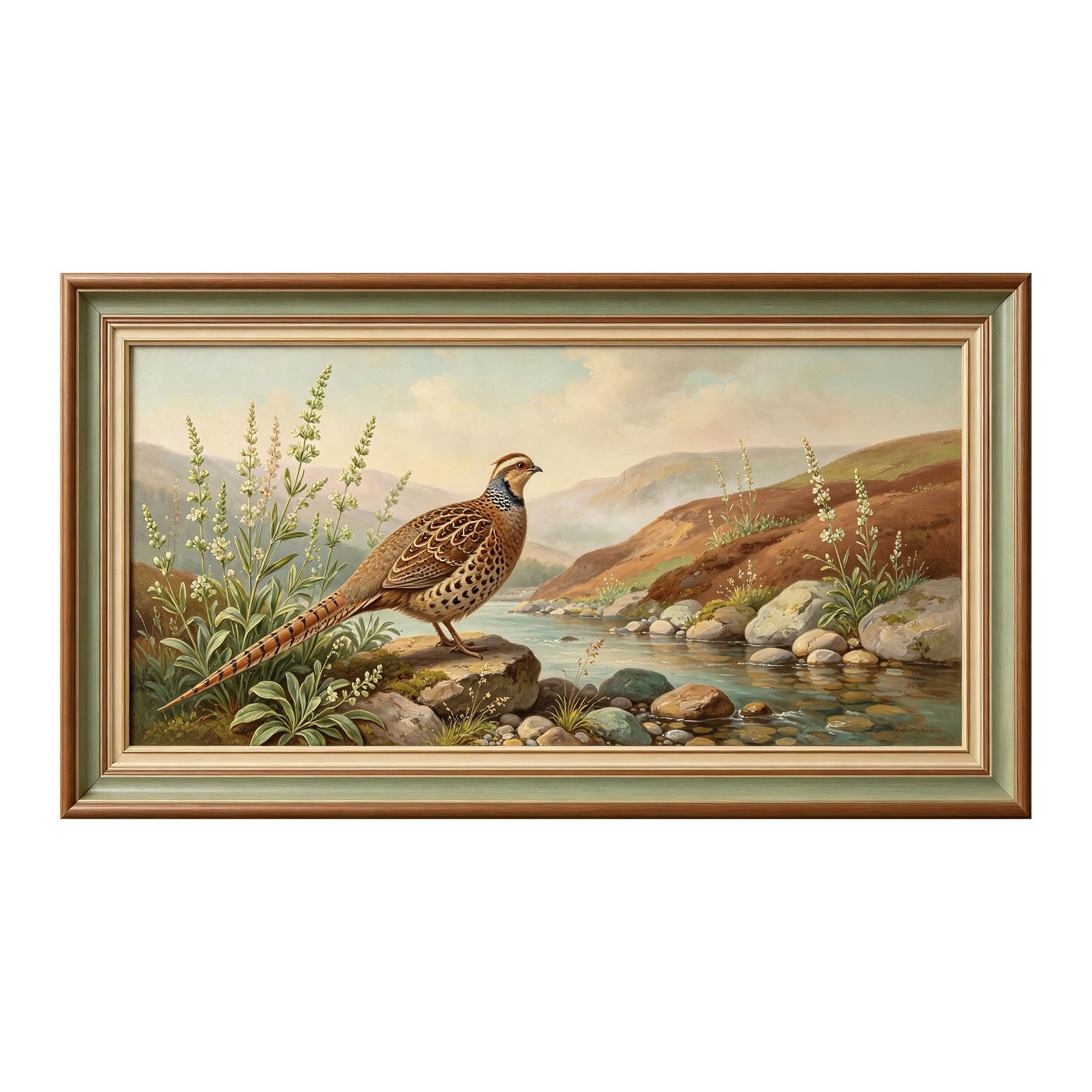 Yzpallescene 3D 3D Framed Wall Art 50cm×90cm Pheasant River Landscape Oil Painting Large Size SelfAdhesive Removable Wall Decor Prints Artwork for Living Room Bedroom Office