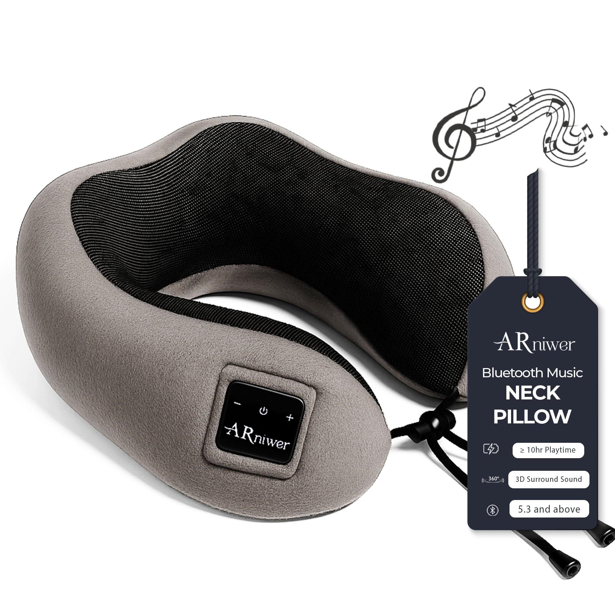 ARniwer Bluetooth Music Semicircular Neck Pillow Wireless Bluetooth Speaker Suitable Airplane,Bus,Train,Car,Office,and Outdoor Camping for Sleeping,
