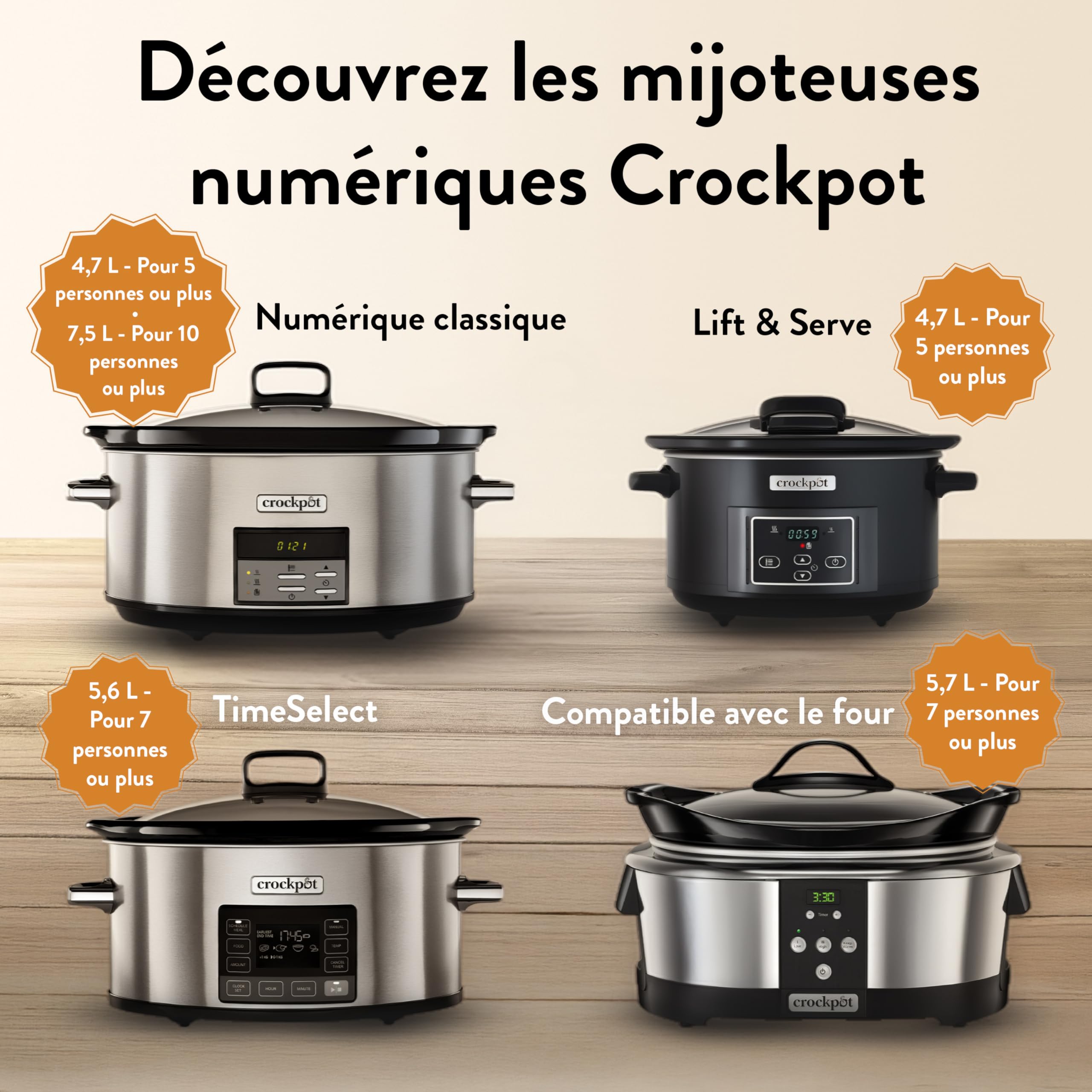 Crockpot Mijoteuse numérique | 7,5 l (10+ personnes) | avec cocotte compatible four | Compatible lave-vaisselle | Acier inoxydable [CSC063X]