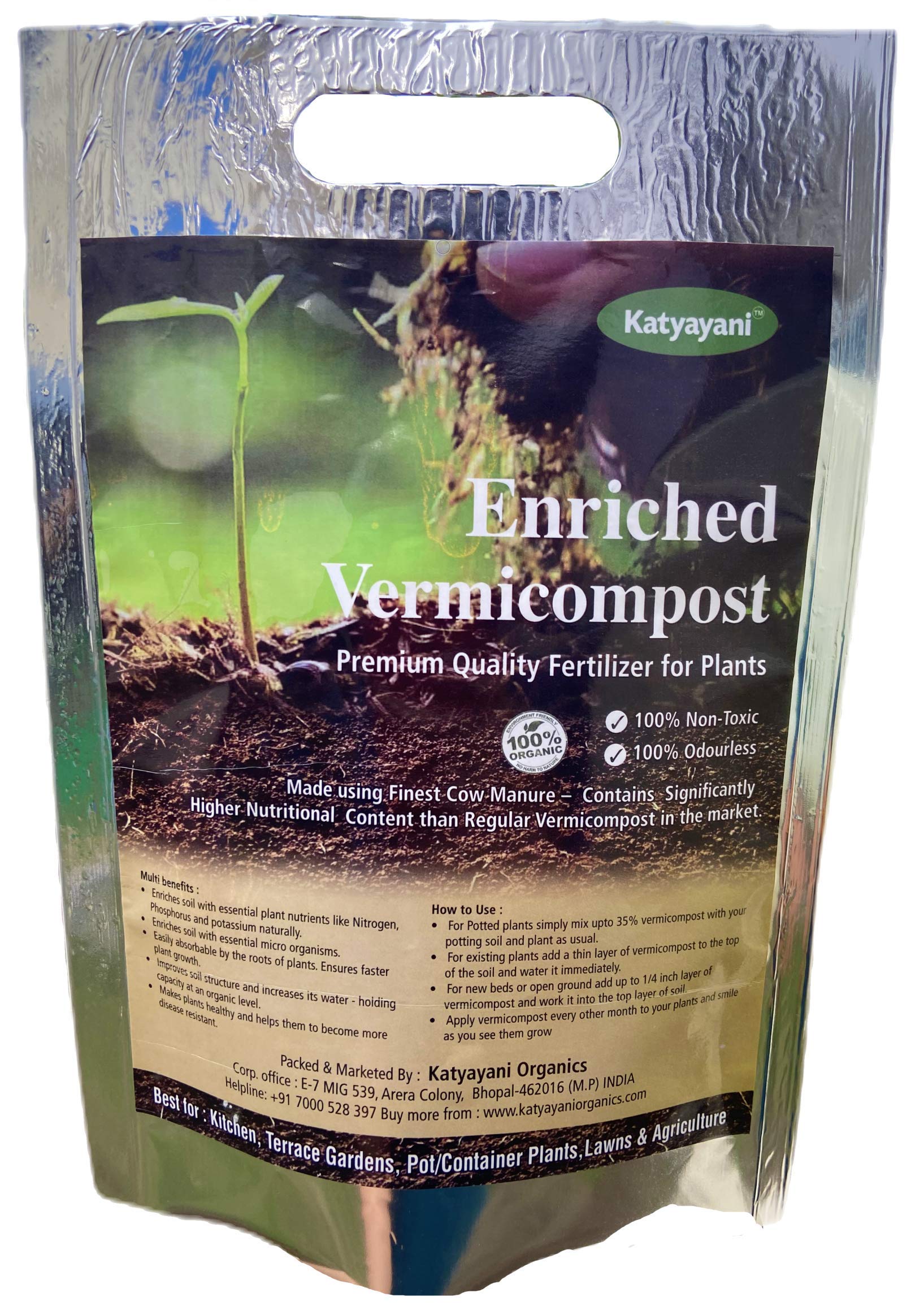 Katyayani Vermicompost Organic Soil Enriched Fertilizer With potting mix For Home Garden And Nursery Plants| Plant Food ,Nutrient booster Vegetative, Flowering Growth of Indoor/Outdoor Plants(1kg x 1)