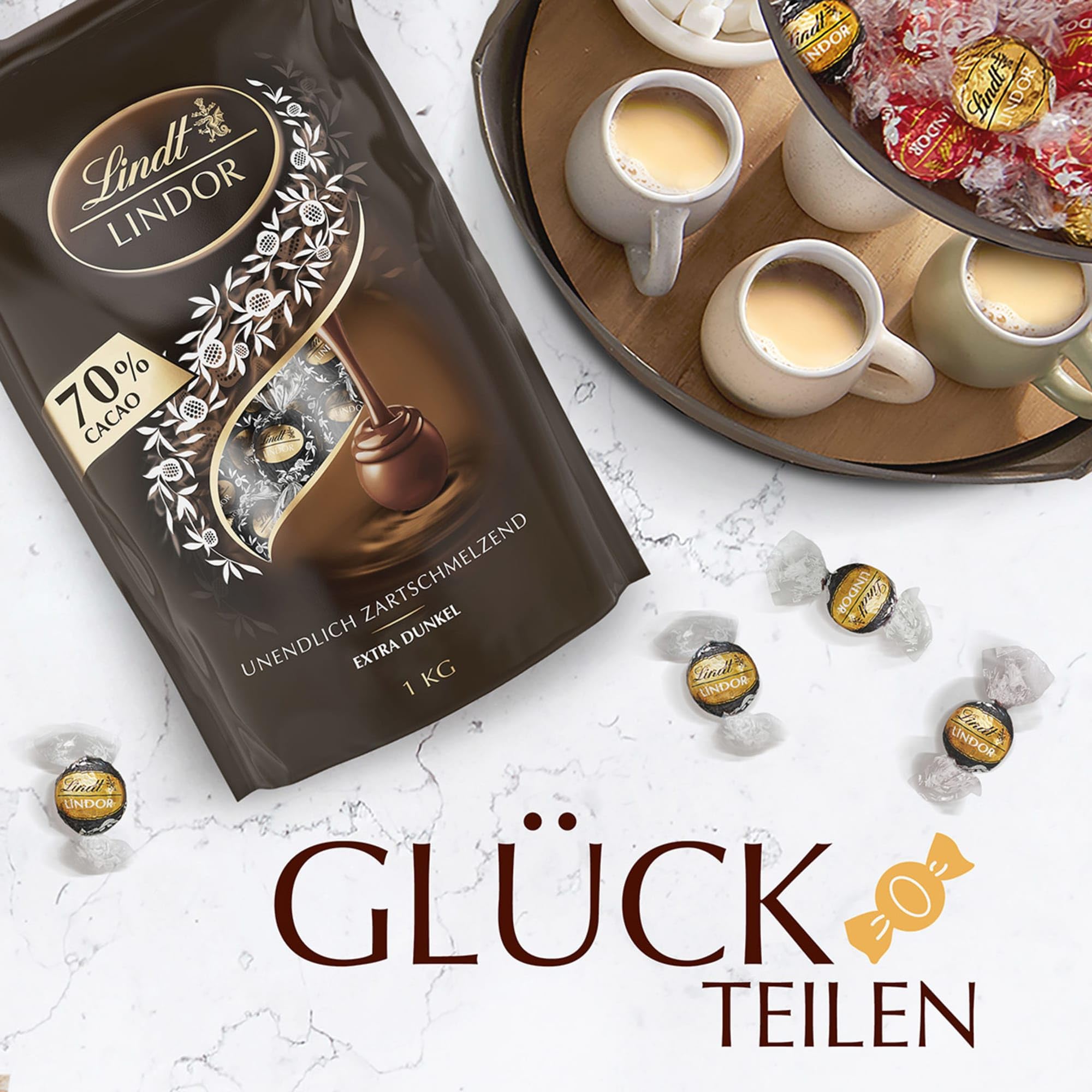 Lindt LINDOR Schokoladen Kugeln Extra Dunkel 70% Kakao Edelbitterschokolade 1kg Großpackung