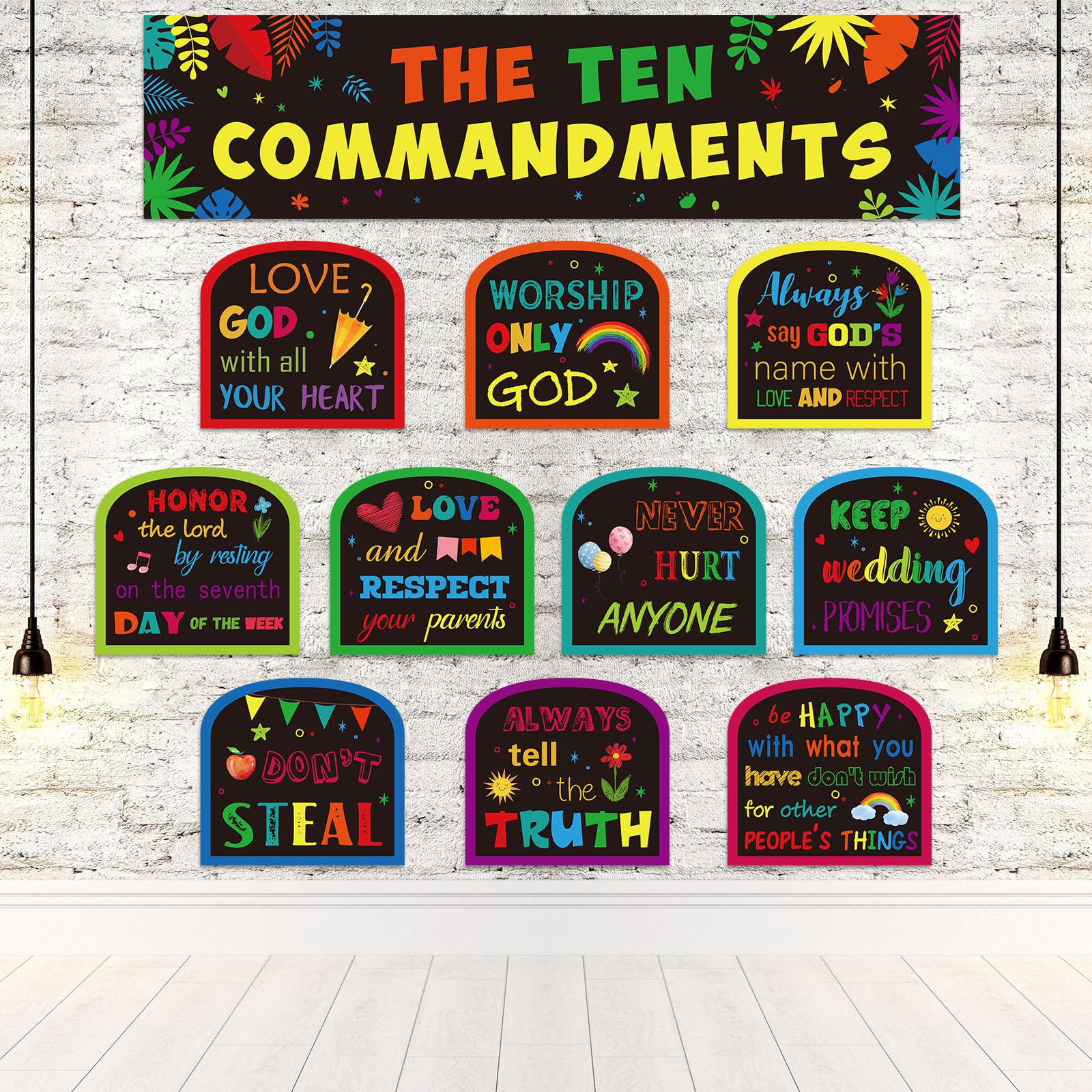 Photo 1 of Pasimy Ten Commandments Poster for Classroom Decorations Christian Bible Verse Posters Bulletin Board Set Inspirational Religious Wall Decor Banner for Scripture Church Sunday School Supply (Classic)