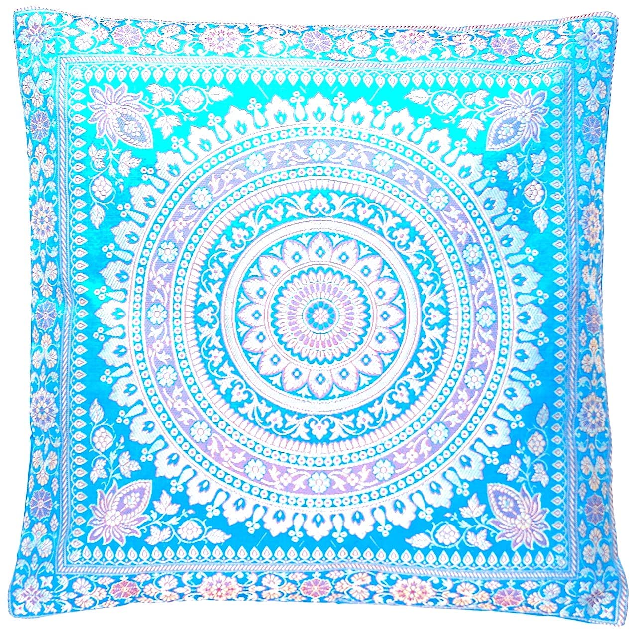 Federe Decorative In Seta Banarasi Tessuta A Mano – Blu Scuro, 40x40 Cm, Con Cerniera, Da Ruwado.de