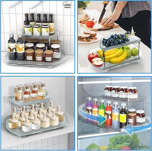 Miniatura 2 de Lazy Susan de 2 niveles para refrigerador, cubos organizadores giratorios de 360, 16.54 x 11.02 x 5.91 pulgadas, organizadores de refrigerador y