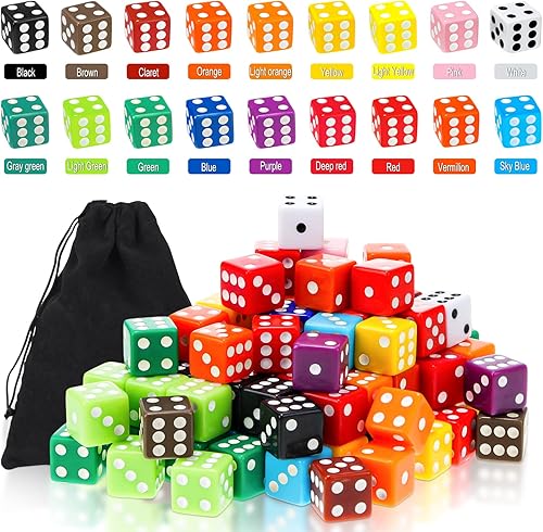 Miniatura 3 de Sratte Juego de 180 dados de 0.63 pulgadas (0.630 in), 6 caras cuadradas, mini juego estándar a granel con 2 bolsas de almacenamiento para jugar
