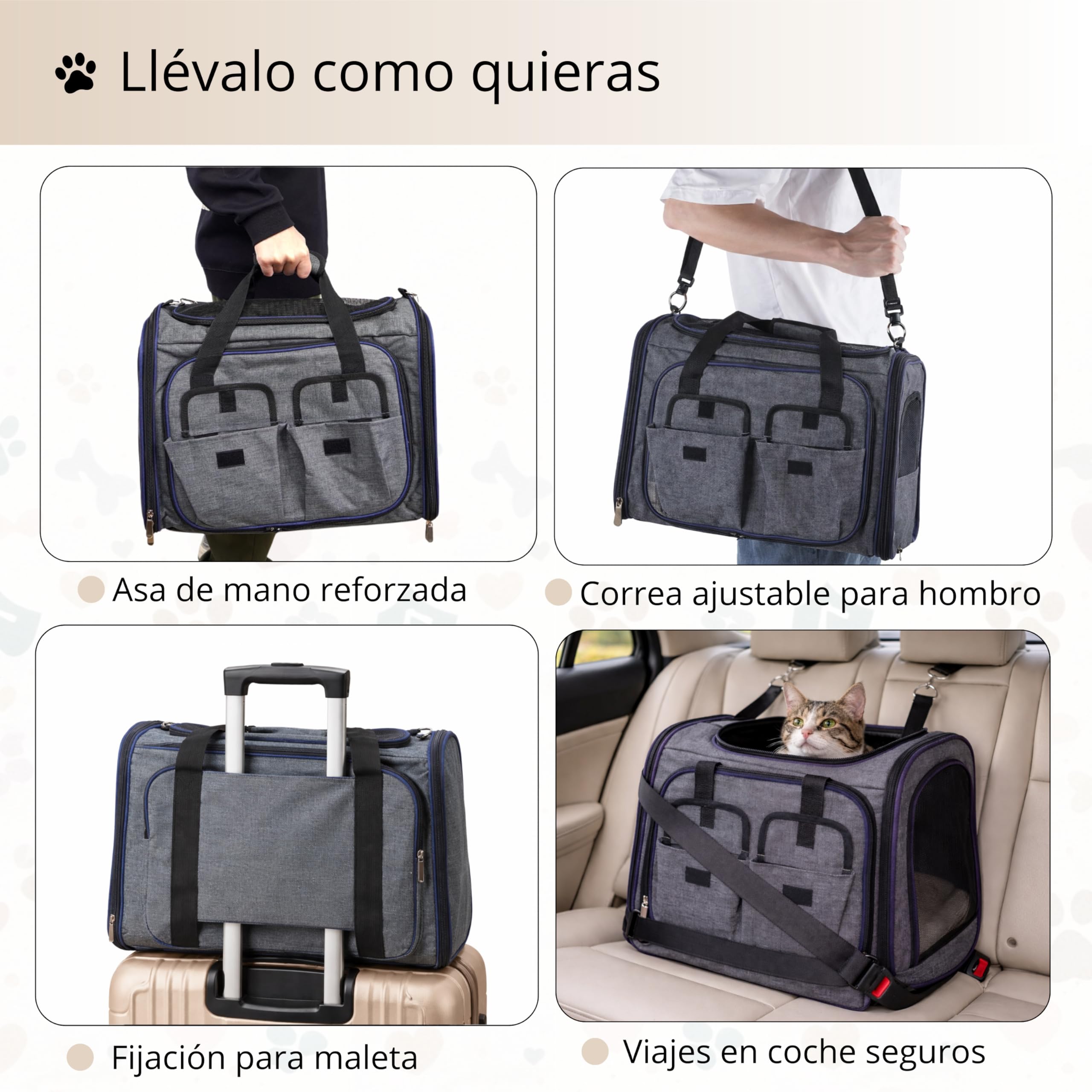 Kit Completo Gatos Accesorios: transportin Gato Grande y arenero Gatos, comedero, Bebedero, camita y Pala - Ideal en Viajes, Coche, Vacaciones y Bienvenida al hogar (Marrón Claro)