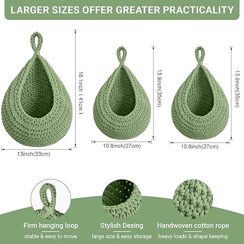 Miniatura 2 de Cestas colgantes de frutas para cocina, paquete de 3 unidades, cuerda de algodón bohemia tejida a mano, almacenamiento de verduras, cesta