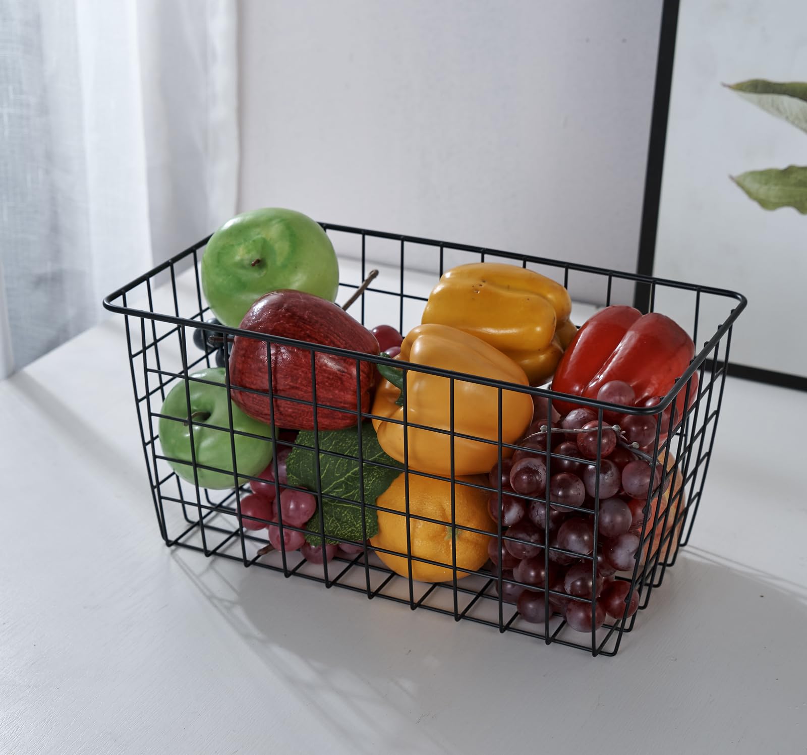 3 Pack Extra Large Hanging Kitchen Basket,Wire Storage Basket,with Traceless Tape and High-Strength Nylon Hooks,no Drilling,for Cabinet Storage,Kitchen,Bathroom,Storage Room,large capacity